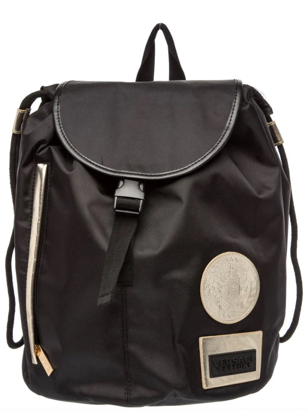 Versace Black Nylon Backpack with Gold Accents Limited Edition